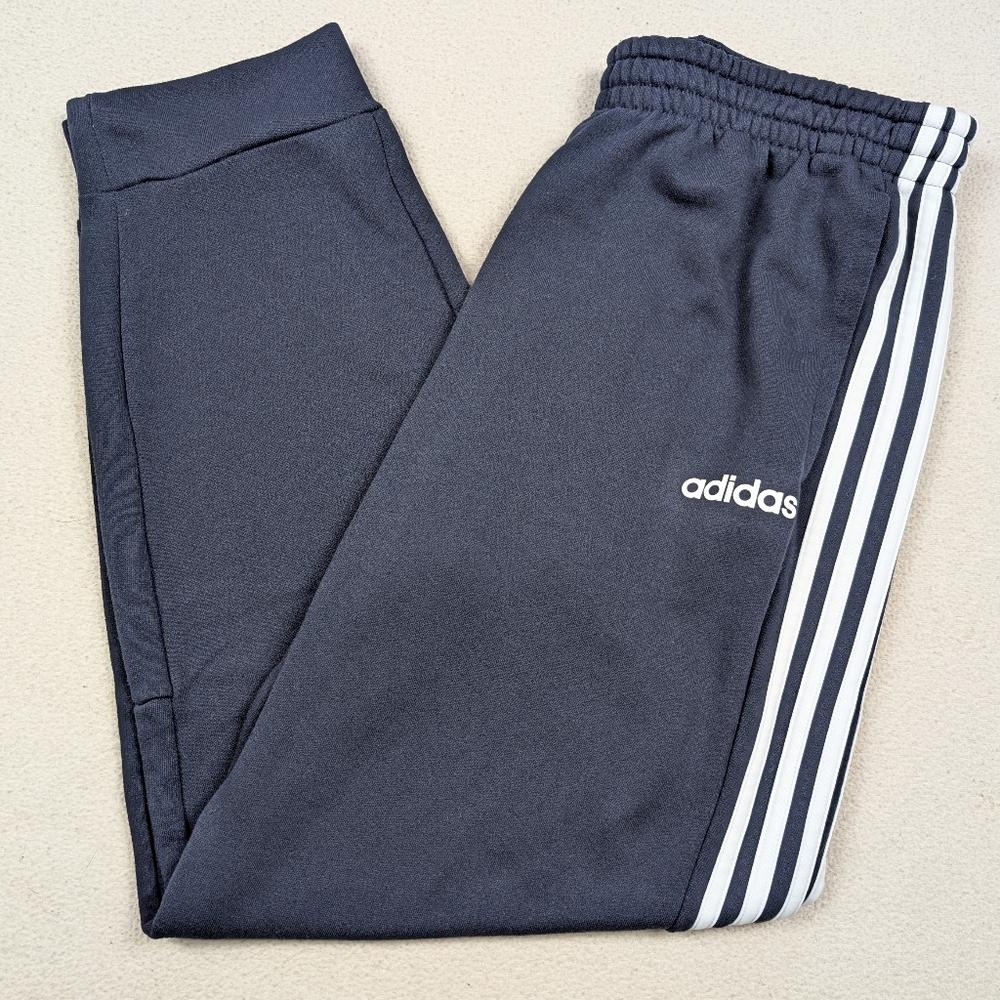 Adidas French Terry Tapered Cuff 3-Stripe Pants Joggers Men's Size Large Blue